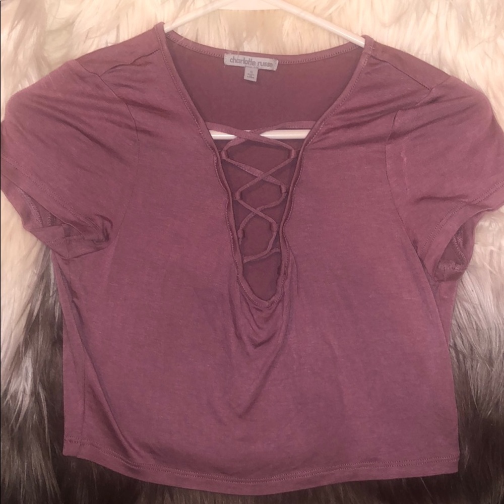 Soft lace up v-neck crop top